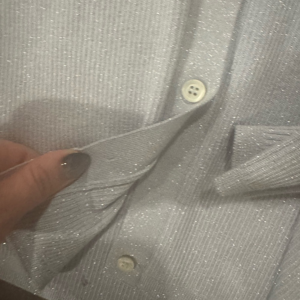 Prada Metallic Silk Blend Light Gray Button-Up Ribbed Cardigan sz IT 42 - Picture 3 of 7
